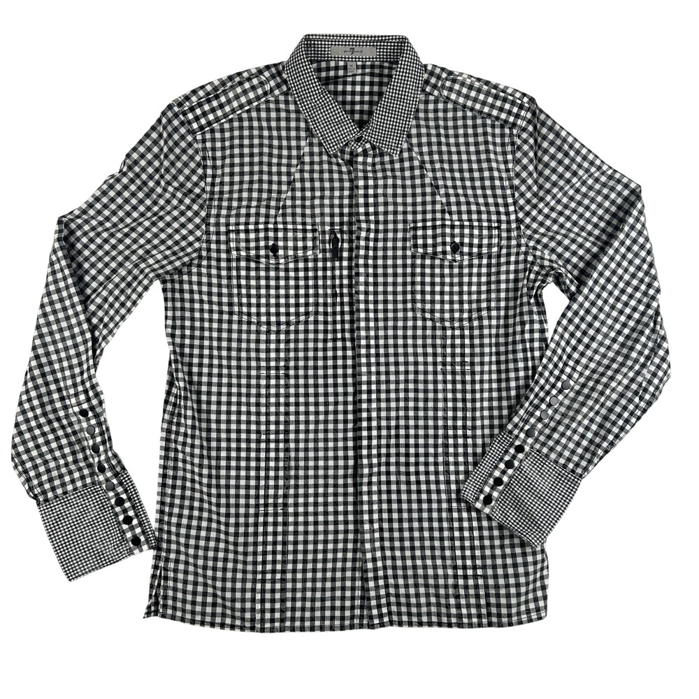 7 For All Mankind Shirt Mens Medium Black Gingham Check Button Up Long Sleeve